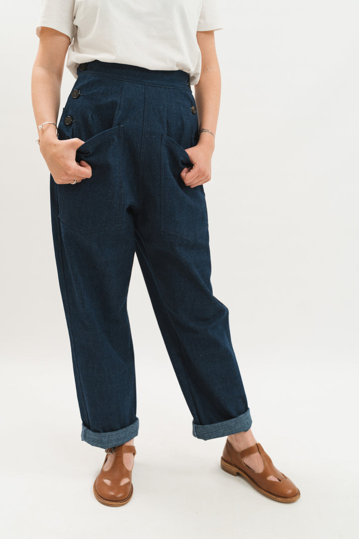 Side Bottoned Denim Pants
