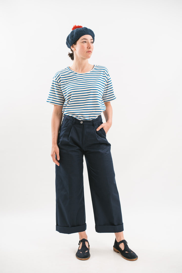 Wide Leg Pleated W/Chino Pants Blue