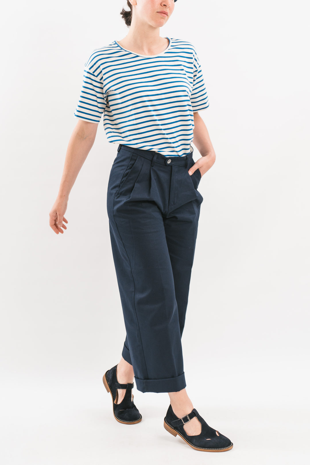 Wide Leg Pleated W/Chino Pants Blue