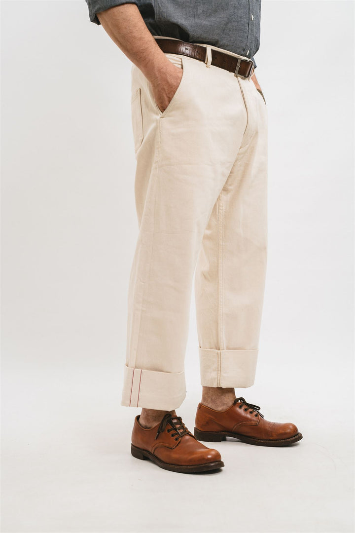 Pantalone in Denim Blue e Off-white Cimosato